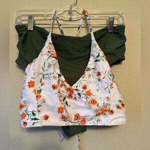 Women Floral Halter Top Bikini - White and Orange